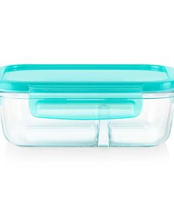Pyrex® MealBox™ 2.3-cup Divided Glass Food Storage Container with Turquoise Lid