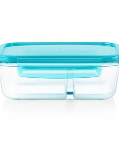 Pyrex® MealBox 4-cup Divided Glass Food Storage Container with Turquoise Lid