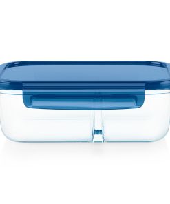 Pyrex® MealBox™ 5.8-cup Divided Glass Food Storage Container with Blue Lid