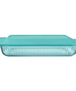 Pyrex® Sculpted Tinted Glass 3QT Oblong Baking Dish with Lid. Aqua