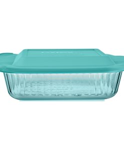 Pyrex® Sculpted Tinted Glass 8 Square Baking Dish with Lid. Aqua