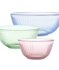 Pyrex® Colors Sculpted Tinted 3-piece Mixing Bowl Set. No Lid (Pink.Green.Blue)