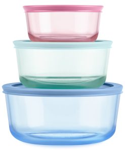 Pyrex® Simply Store® Tinted Glass Round Storage Containers. 6-pc Set. Mixed Colors