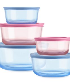 Pyrex® Simply Store® Tinted Glass Round Storage Containers. 10-pc Set. Mixed Colors