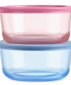Pyrex® Simply Store® Tinted Glass 4-cup Round Storage Containers. 4-pc Set. Mixed Colors