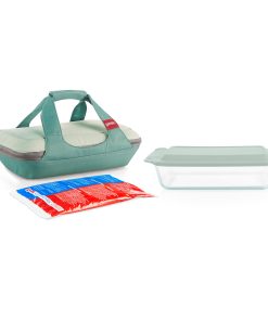 Pyrex® Deep Portable 4-piece Glass Baking Dish Set Portable Set. Green Sage Lid