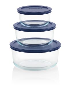 Pyrex® Simply Store® 6-piece Round Glass Food Storage Container Set with Blue Lids
