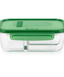 Pyrex® MealBox™ 5.5-cup Divided Glass Food Storage Container with Green Lid