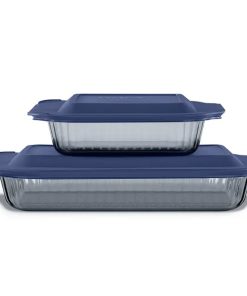 Pyrex® Colors Sculpted Tinted 4-piece Baking Set with Plastic Lids. Smoke