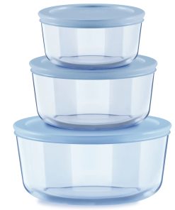 Pyrex® Simply Store® Tinted 6-piece Round Storage Set with Blue Plastic Lids