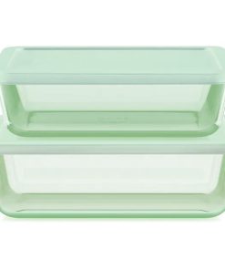 Pyrex® Simply Store® Tinted 4-piece Rectangle Storage Set with Green Plastic Lids