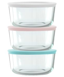 Pyrex® Simply Store® 6-piece 4-cup Round Glass Storage Set with Assorted Color Lids
