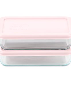 Pyrex® Simply Store® 4-piece 3-cup Rectangle Glass Storage Set with Pink Lids