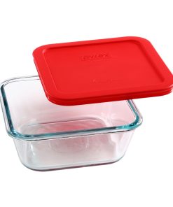 Pyrex® Simply Store® 4-cup Square Glass Food Storage Container with Red Lid